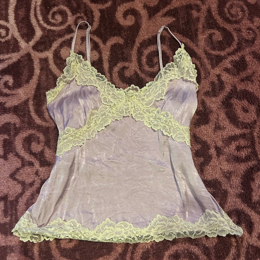 Lavender Cami w/ White Lace Trim & Side Zipper | Adjustable Straps